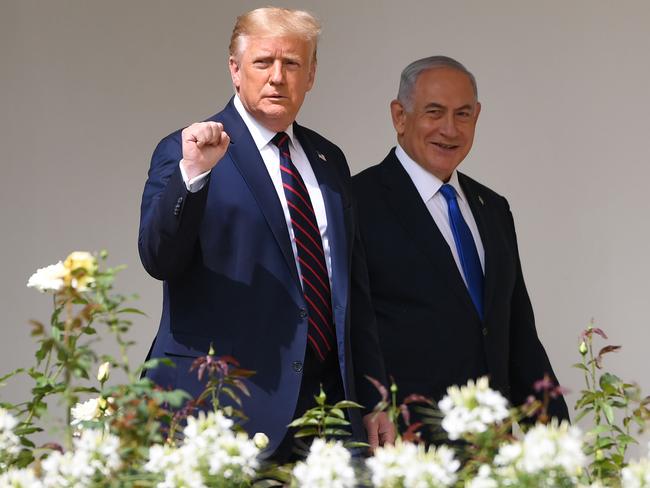 Donald Trump and Israeli Prime Minister Benjamin Netanyahu, right, at the White House in Washington in September. Picture: AFP