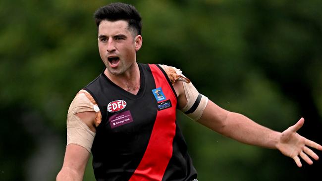 Pascoe ValeÃs S. Brazier during the EDFL Pascoe Vale v Aberfeldie match at Raeburn Reserve. in Pascoe Vale, Saturday, April 15, 2023. Picture: Andy Brownbill