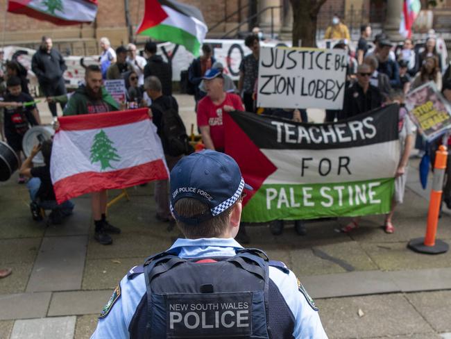 SYDNEY, AUSTRALIA - NewsWire Photos - OCTOBER 3, 2024:Protestors rally against NSW Police Commissioner Karen Webb who has lodged proceedings with the Supreme Court to stop pro-Palestine rallies in Sydney on Monday October 7. Picture: NewsWire / Simon Bullard