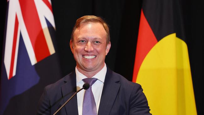 Steven Miles used his first press conference as premier to announce the new emissions target. Picture: NCA NewsWire/Tertius Pickard