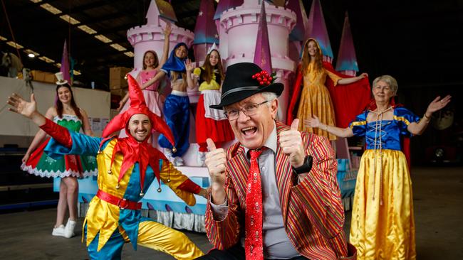 Christmas Pageant director Brian Gilbertson with one of its floats and parade participants Holly Fennell, Alex Collins, Dempsey Gray, Quincy Gray, Eva Ialeggio, Harper Gray and Chris Adams Picture: Matt Turner