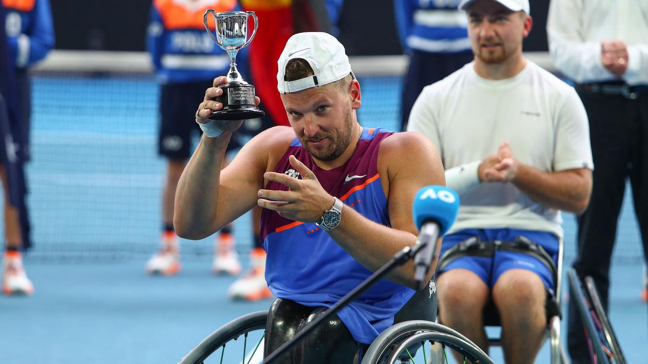 Dylan Alcott played his final match on Rod Laver Arena. Picture: AFP Images