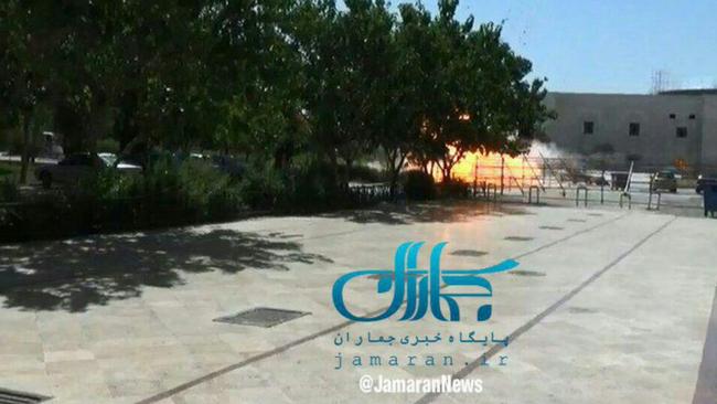 An image posted by Iranian media capturing the moment a suicide bomb detonates at the Ayatollah Khomeini shrine outside Tehran. Picture: Twitter/JamaranNews