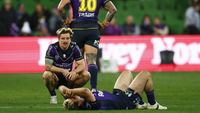 Storm players were shattered after the Raiders loss. Picture: Daniel Pockett/Getty Images