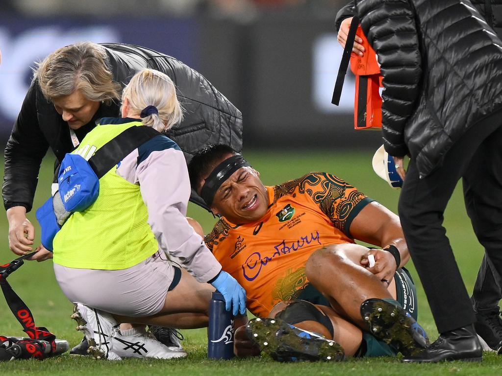 The Achilles injury to Allan Alaalatoa is no excuse for the Wallabies, but his likely absence for the World Cup will be a devastating blow. Picture: Getty Images.