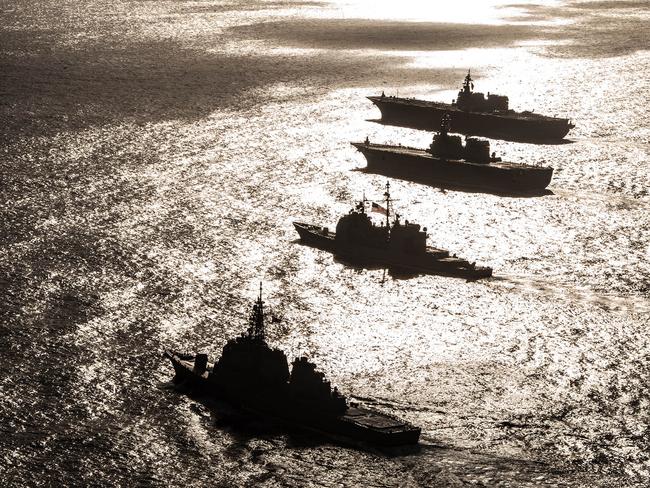 US warships in formation with Japan Maritime Self-Defense Forceduring Annual Exercise 2016. Many analysts do not expect surface ships to survive long in a modern, missile-intensive war. Picture: US Navy