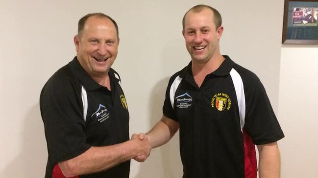 New West Coburg EDFL coach Dale May (right) with presidnet David Gloury. Picture: SUPPLIED