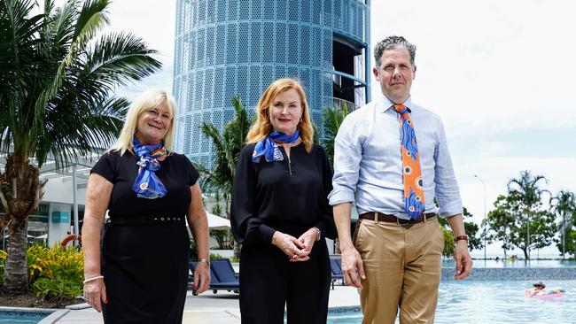 Cairns Chamber of Commerce chief executive Patricia O'Neill, Advance Cairns chief executive Jacinta Reddan and Tourism Tropical North Queensland chief executive Mark Olsen. Picture: Brendan Radke