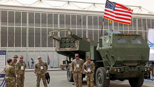 US military with a M142 High Mobility Artillery Rocket System (HIMARS), similar to those delivered to Ukraine. Picture: AFP