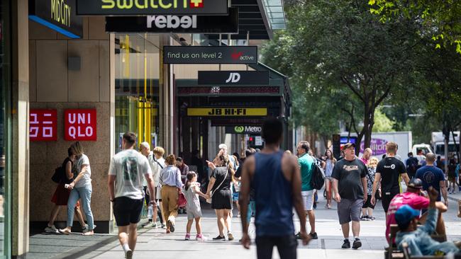 Christmas shoppers in central Sydney, just before Treasurer Jim Chalmers hands down the mid-year economic and fiscal outlook for this financial year. Picture: NCA NewsWire / Christian Gilles