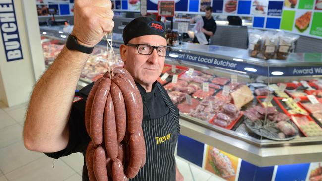 Butcher Trevor Hill from Bruce's Meats at Mitcham. Picture: AAP Image/Brenton Edwards