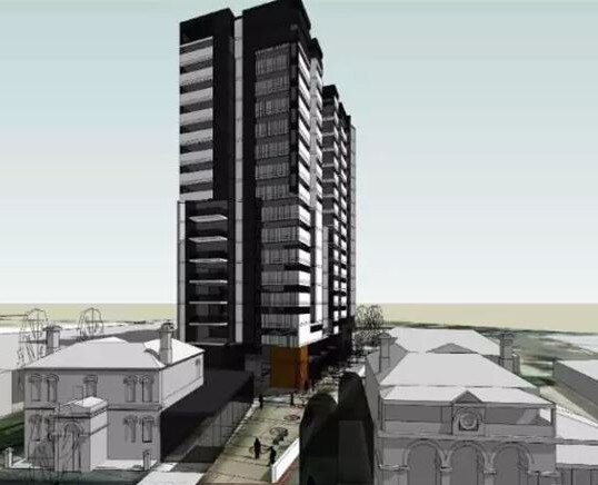 An artist’s impression of the tower at 263 Queen St that is said to pose a risk to the heritage CBC building.