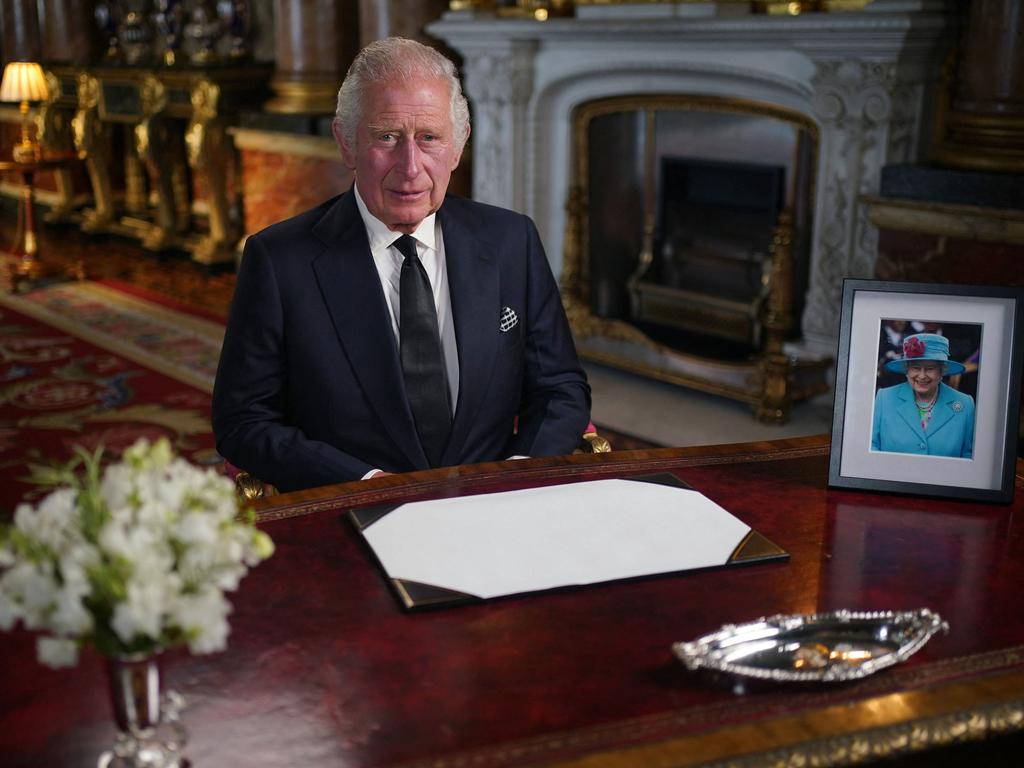 Britain's King Charles III makes a televised address to the Nation and the Commonwealth from the Blue Drawing Room at Buckingham Palace in London on September 9, 2022, a day after Queen Elizabeth II died at the age of 96. Picture: AFP.
