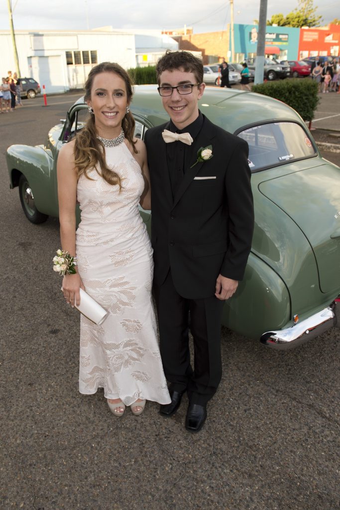 Katherine Sampson and Connor Fogarty look elegant as their arrive. Picture: Kevin Farmer