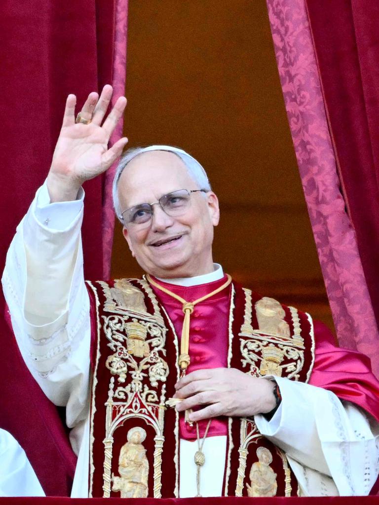 Newly elected Pope Leo XIV, Robert Prevost, after the Vatican announced him as the new leader of the Catholic church. Picture: Alberto Pizzoli