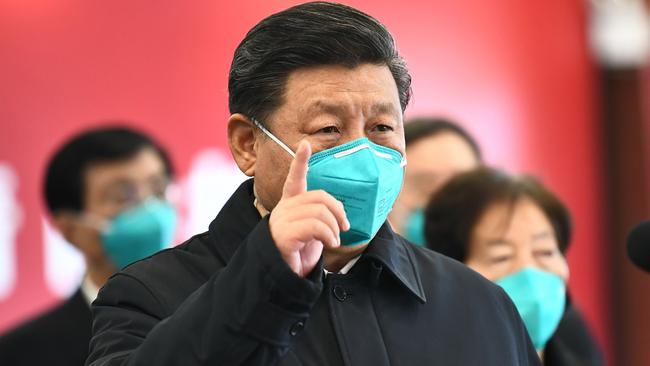 Chinese President Xi Jinping wears a mask as he visits Huoshenshan hospital in Wuhan earlier this month. Picture: AFP