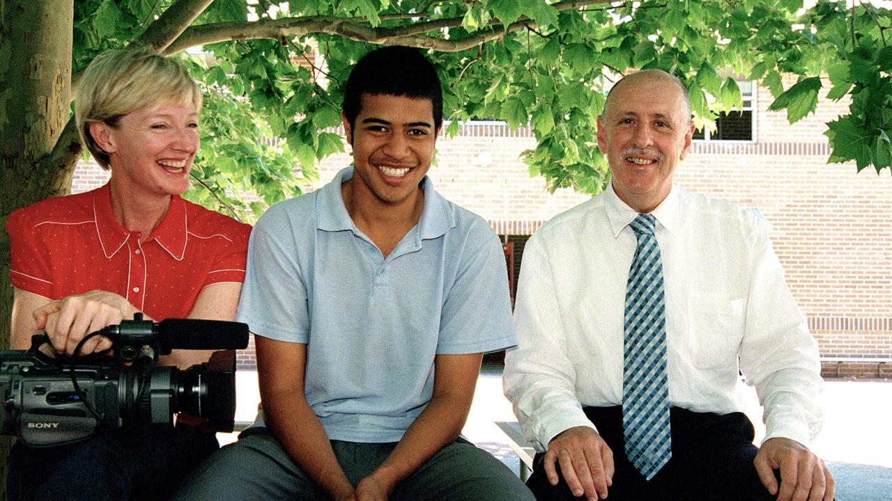 Documentary maker Kerry Brewster, student Filipe Mahe and teacher Kevin Bolten during the filming of Our Boys.