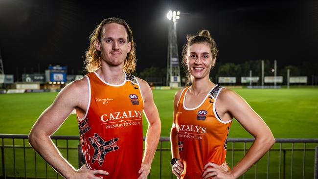 Ryan Nyhuis and Jasmyn Hewett have been named captains for the 2024 NTFL sides to play Essendon. Picture: Patch Clapp / AFLNT Media