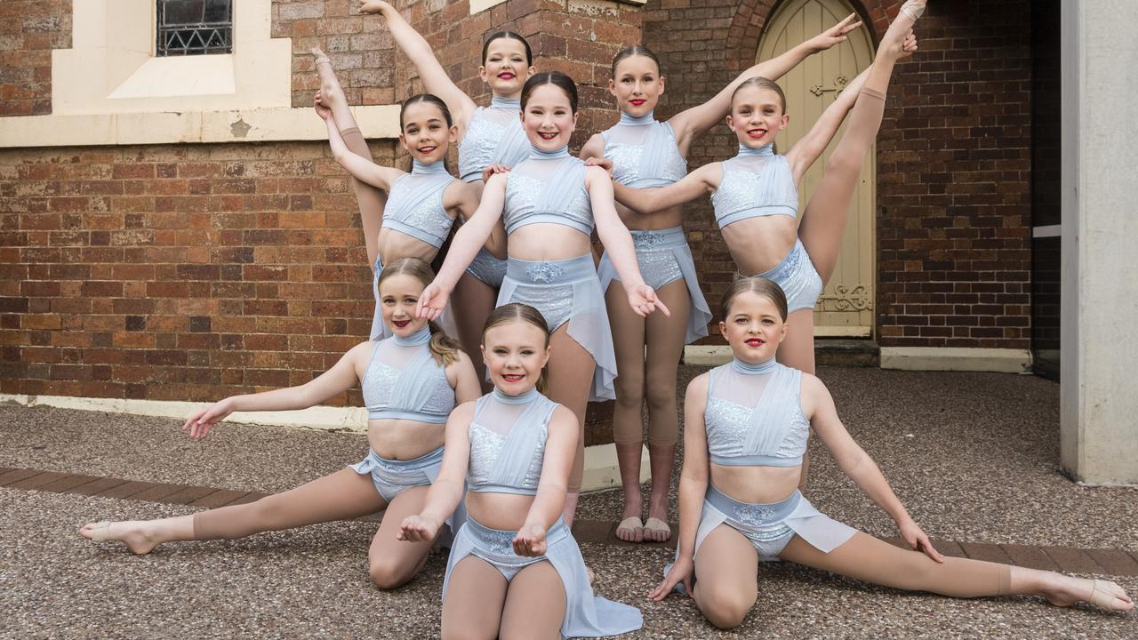 The Base Performing Arts dancers (front, from left) Holly Stevens, Hannah Buckley and Molly Field with standing (from left) Sienna Seabert, Charlotte Mohr, Ava Drysdale, Ella Davis and Naomi Kilian at the 77th City of Toowoomba Eisteddfod at Empire Theatres. Picture: Kevin Farmer