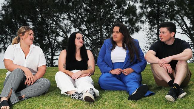 Demi Parkinson (l to r), Jemma O’Brien, Sarah Williams and Ethan Fraser want mandatory training for bar staff to spot and prevent drink spiking. Picture: Peter Lorimer