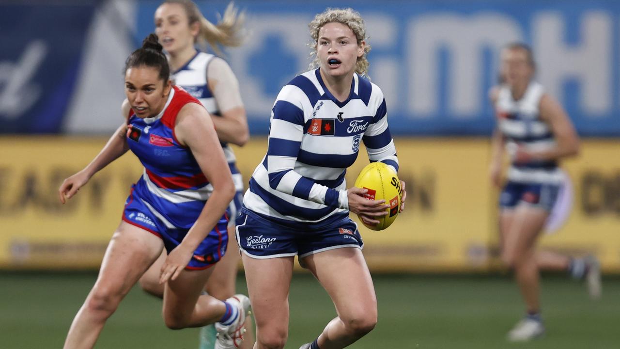 Emma Kearney says incidents such as Georgie Prespakis’ (pictured) wrongly disallowed goal against the Western Bulldogs last year could be avoided with the new technology. Picture: Darrian Traynor / Getty Images