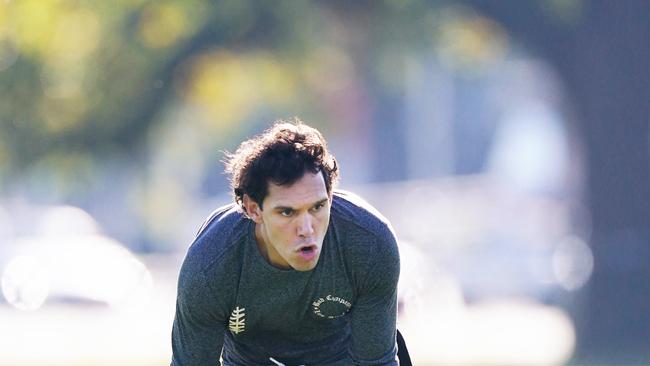 Harley Bennell of the Demons trains at Goschâ€™s Paddock in Melbourne, Saturday, May 16, 2020. (AAP Image/Michael Dodge) NO ARCHIVING