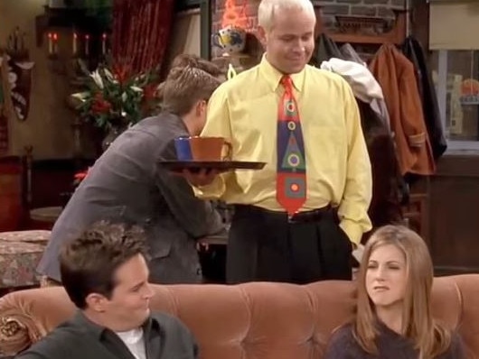 Matthew Perry and Jennifer Aniston with James Michael Tyler as Gunther on Friends. Tyler died of cancer in 2021. Picture: NBC