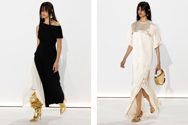 Acler resort 2025. Image credits: IndigitalAt Acler’s presentation, metallic was the addition that every look needed. Taking centre stage as the primary accessory, the bright sheen of gold flashed at every opportunity. In a knotted heel; a crumpled knee-high boot; a stiff circular bag; larger than life statement earrings. For Acler’s creative duo Kathryn Forth and Julia Ritorto, golden metallics was the answer to the monochromatic ensembles in their new collection, adding the right touch of loud, brassy glamour to the resort runway.