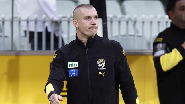 Dustin Martin hurt his hamstring after a blistering first half against West Coast. Picture: Darrian Traynor/Getty Images