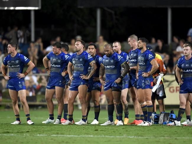 NRL 2024 RD07 Parramatta Eels v Dolphins - Eels Dejection. Picture: NRL Photos