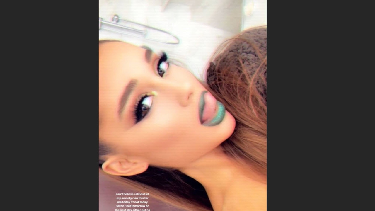 Ariana Grande in selfies she posted to her Instagram stories.