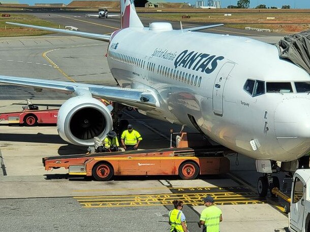 Ground service equipment has hit, damaged and cancelled a QANTAS plane destined for Perth later today. Picture: Supplied.