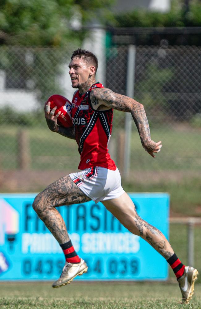 Matthew Parker playing in the Wanderers v the Tiwi Bombers match in Round 13 of the 2024-25 NTFL season. Picture: Pema Tamang Pakhrin