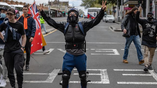 Anti-lockdown and anti-vax protesters in Melbourne during the Covid pandemic. Picture: Jason Edwards