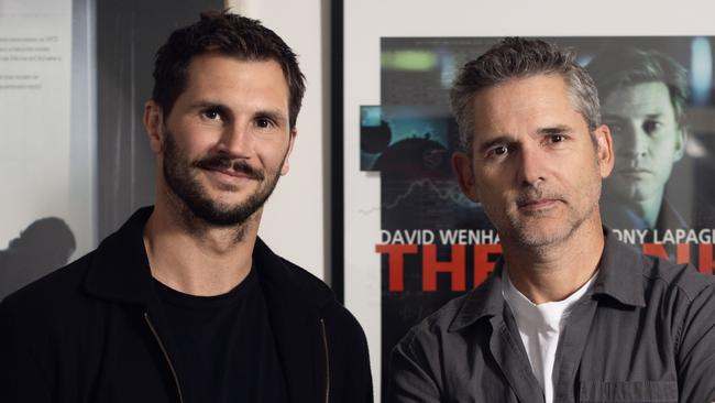 Former AFL footballer Koby Stevens as he prepares to release his film about head knocks ThriveIN PIC> Koby Stevens with executive producer and St Kilda super fan Eric Bana>Supplied