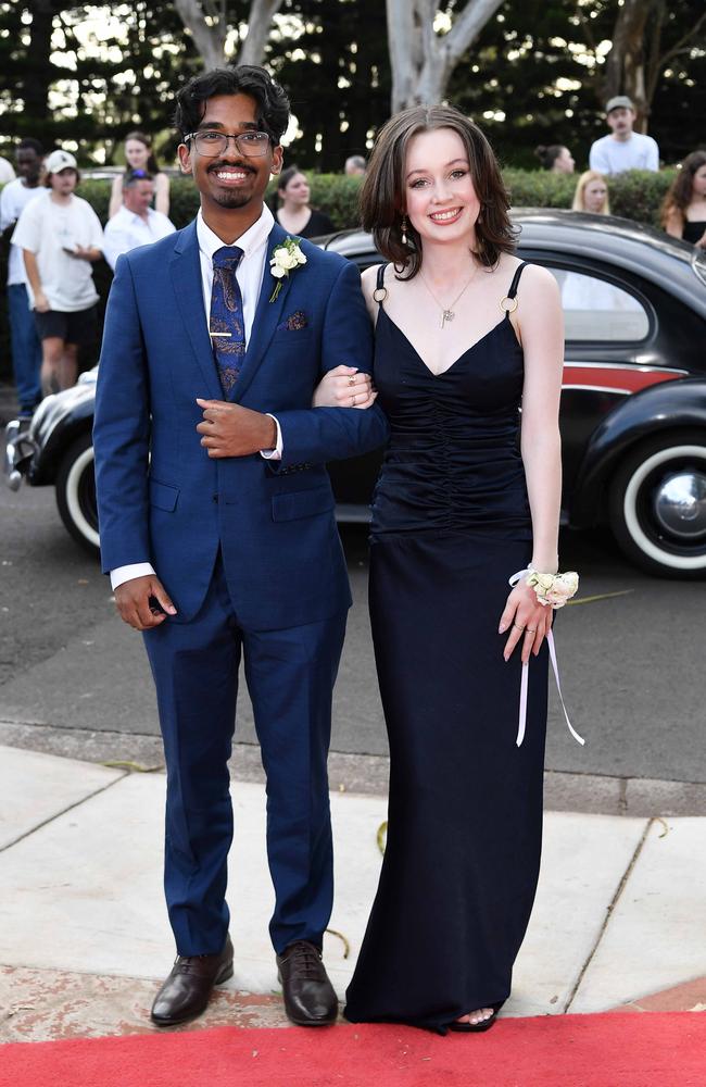 Tiveesha Silva and Hope Hallewell at Centenary Heights State High School formal. Picture; Patrick Woods.