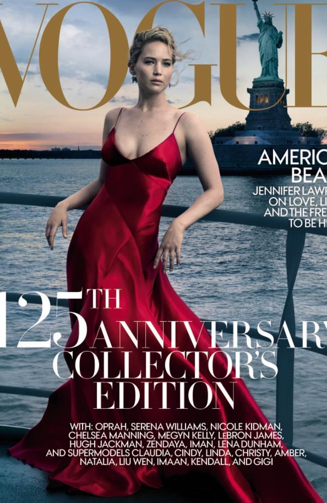 Jennifer Lawrence on the cover of Vogue, September 2017. Picture: Vogue