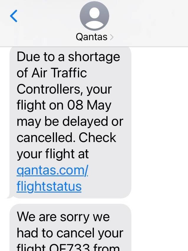 The Qantas messages blamed the delays and cancellations on a ‘shortage of air traffic controllers’. Picture: 2GB