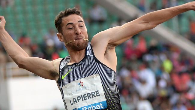 Australia's Fabrice Lapierre jumps at the IAAF Diamond League meet in Rabat, Morocco.