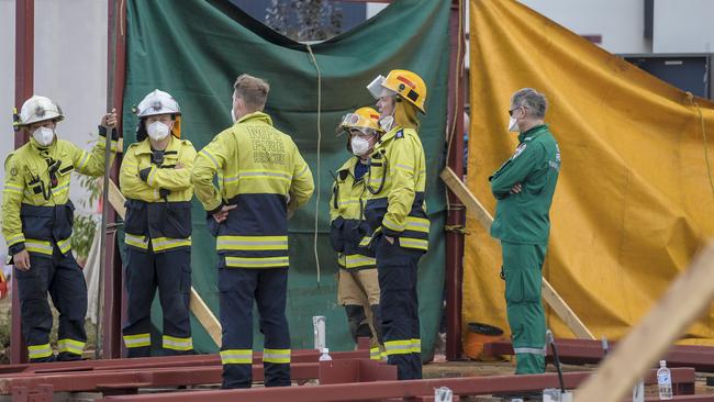 Emergency services at the scene of the workplace accident in Walkerville in June 2022. Picture: Roy VanDerVegt