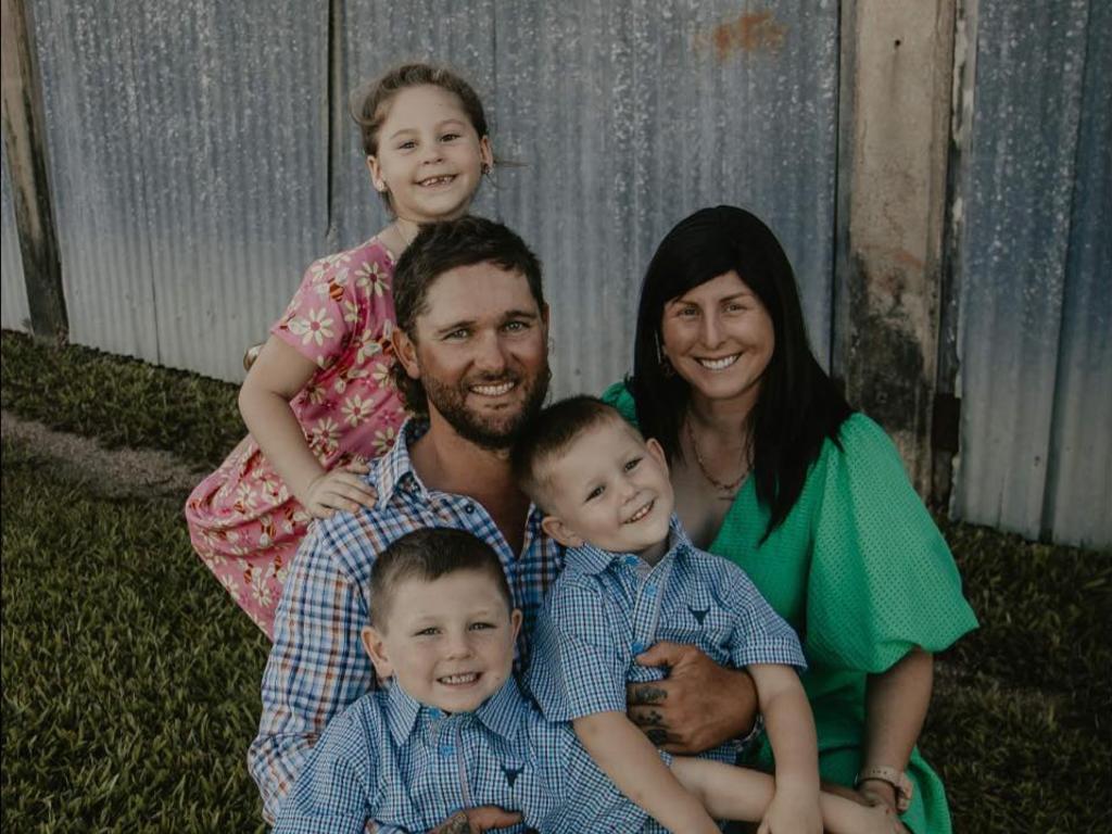 Alison Hobbs, Luke Williams and Ms Hobb’s three children Tess, Riley and Will, were “left with only the clothes they were wearing at the time” when their rental home “burnt to the ground” on Saturday, June 10, at Mt Dangar in the Bowen region. Picture: Facebook