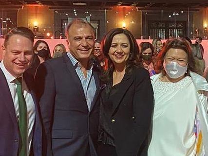 Reza Adib and Annastacia Palaszczuk at the Brisbane Fashion Festival with Lord Mayor Adrian Schrinner, Lady Mayoress Nina Schrinner and Gina Rinehart