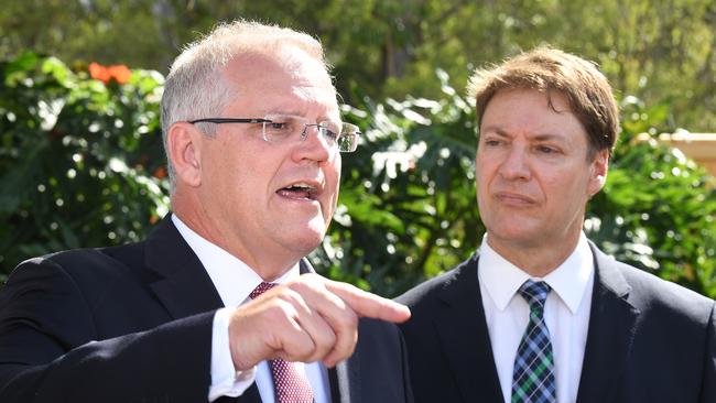 Federal Member for Bonner Ross Vasta with Prime Minister Scott Morrison. Picture: AAP/Dave Hunt