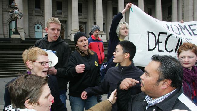 Right for Life protesters clash with pro-choice protesters.