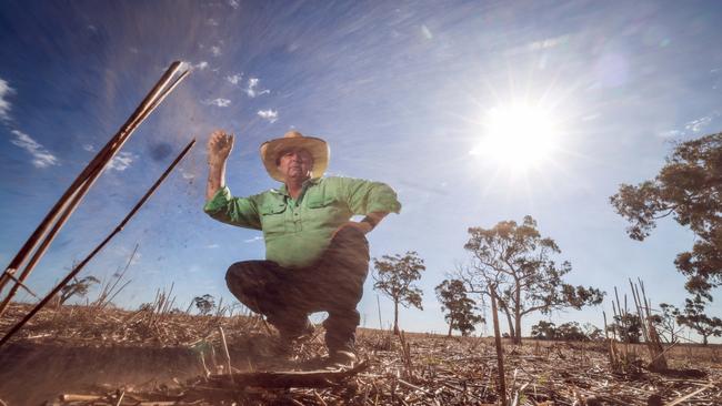 Scott Harlock on a drought hit farm at Bool Lagoon, near Penola in South Australia. Photos Nicole Cleary.