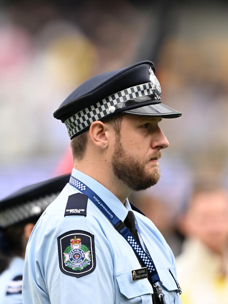 An officer at the Gabba. Picture: Bradley Kanaris/Getty