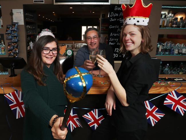 Paige Harrison, Doug O'Neil and Cas O'Keefe from The Duke pub are screening the royal wedding. Picture: Nikki Davis-Jones