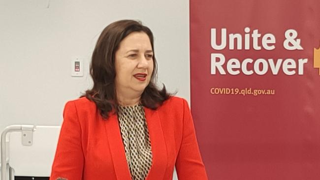 Queensland Premier Annastacia Palaszczuk discusses the current COVID-19 situation at Gladstone Hospital.