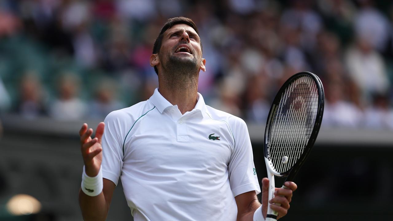 At two sets down against Italian Jannik Sinner, Novak Djokovic was seeking some positive affirmation. Picture: Getty Images