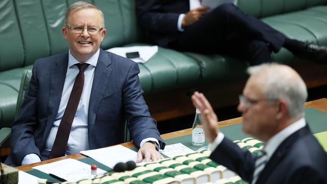 Anthony Albanese with Prime Minister Scott Morrison during Question Time in the House of Representatives in Parliament House Canberra. Picture: NCA NewsWire / Gary Ramage